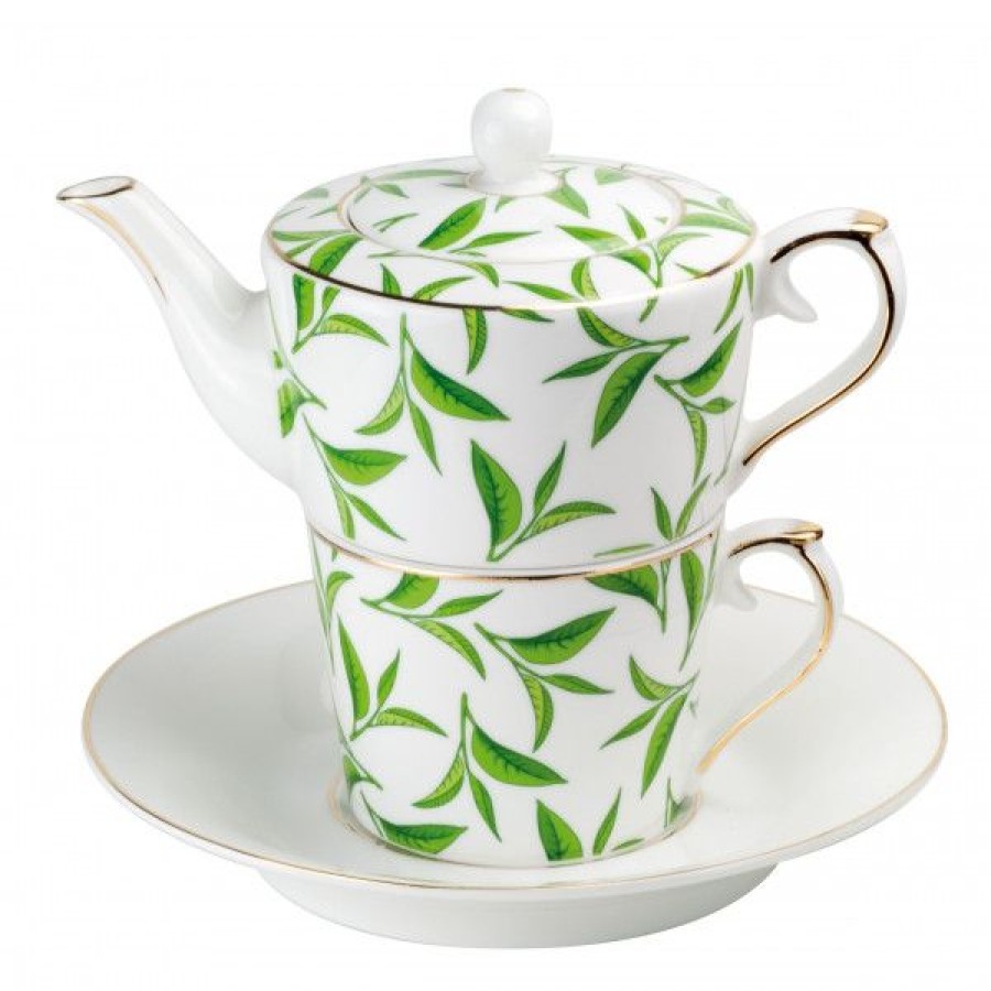 Objets & Cadeaux Compagnie Anglaise des Th茅s | Th I Re Solitaire Feuilles Vertes - Solitaire Porcelaine - Contenance : 0,25L