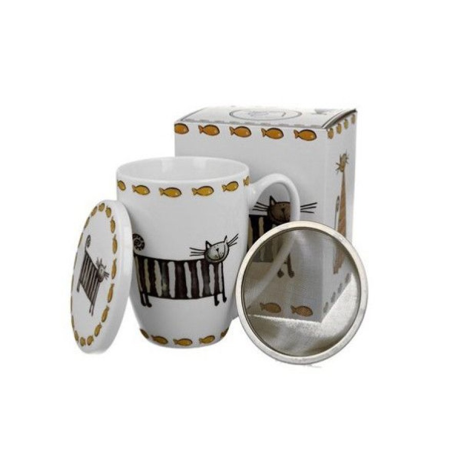 Objets & Cadeaux Compagnie Anglaise des Th茅s | Tisani Re Funny Cat - Tasse, Filtre Et Couvercle - 38 Cl