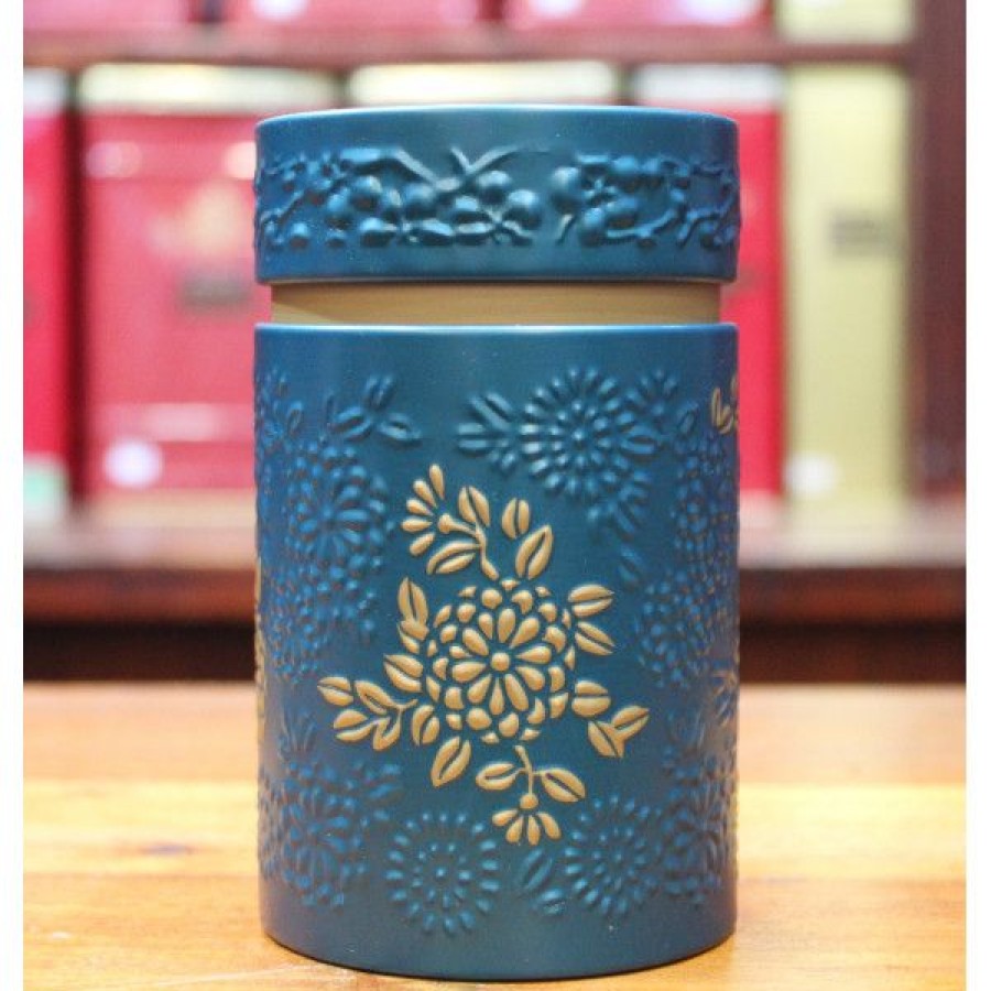 Objets & Cadeaux Compagnie Anglaise des Th茅s | Bo Te Cylindrique Turquoise Avec Relief - Contenance : 100 Grs De Th