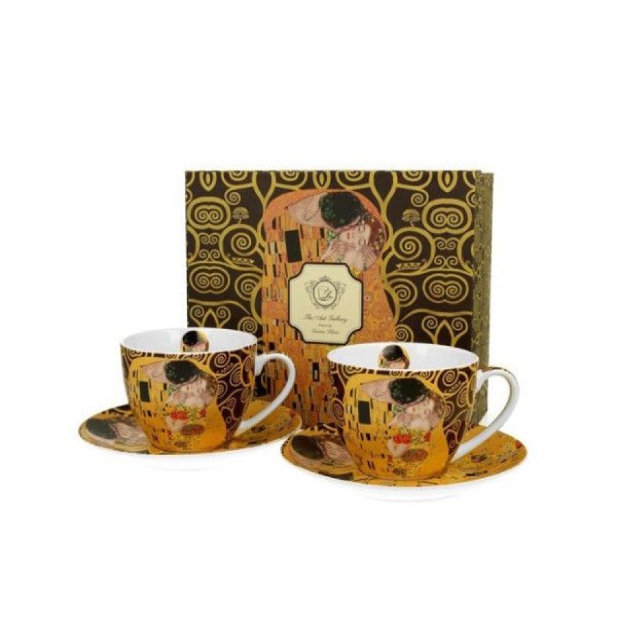 Objets & Cadeaux Compagnie Anglaise des Th茅s | Coffret Duo Mugs Et Soucoupes Klimt Le Baiser - Tasses Th - 28 Cl