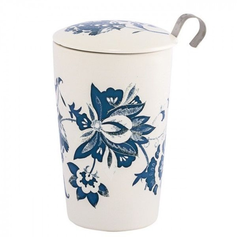 Objets & Cadeaux Compagnie Anglaise des Th茅s | Tisani Re Blanche Motifs Fleuris - Tasse, Filtre Et Couvercle - 35 Cl