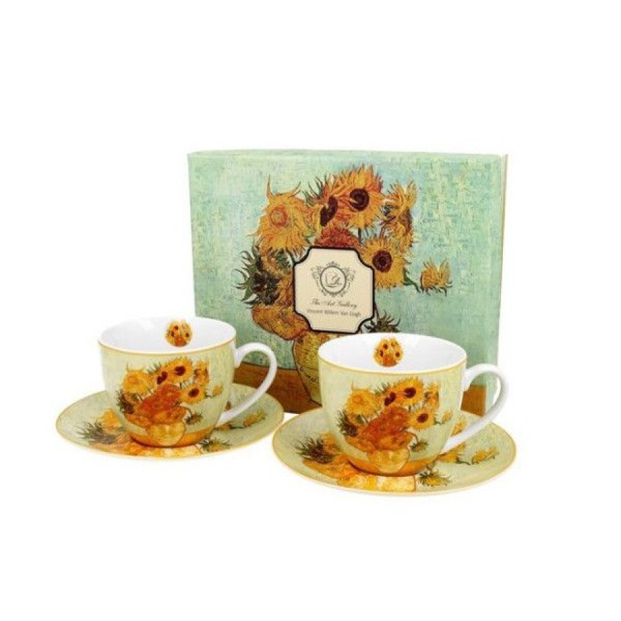 Objets & Cadeaux Compagnie Anglaise des Th茅s | Coffret Duo Mugs Et Soucoupes Tournesols - Tasses Th - 28 Cl