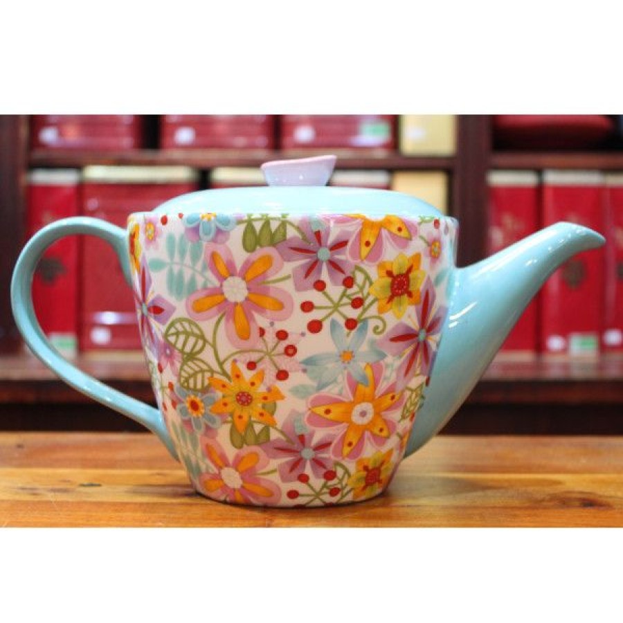 Objets & Cadeaux Compagnie Anglaise des Th茅s | Th I Re Fleurs Turquoises - Contenance : 1,4L