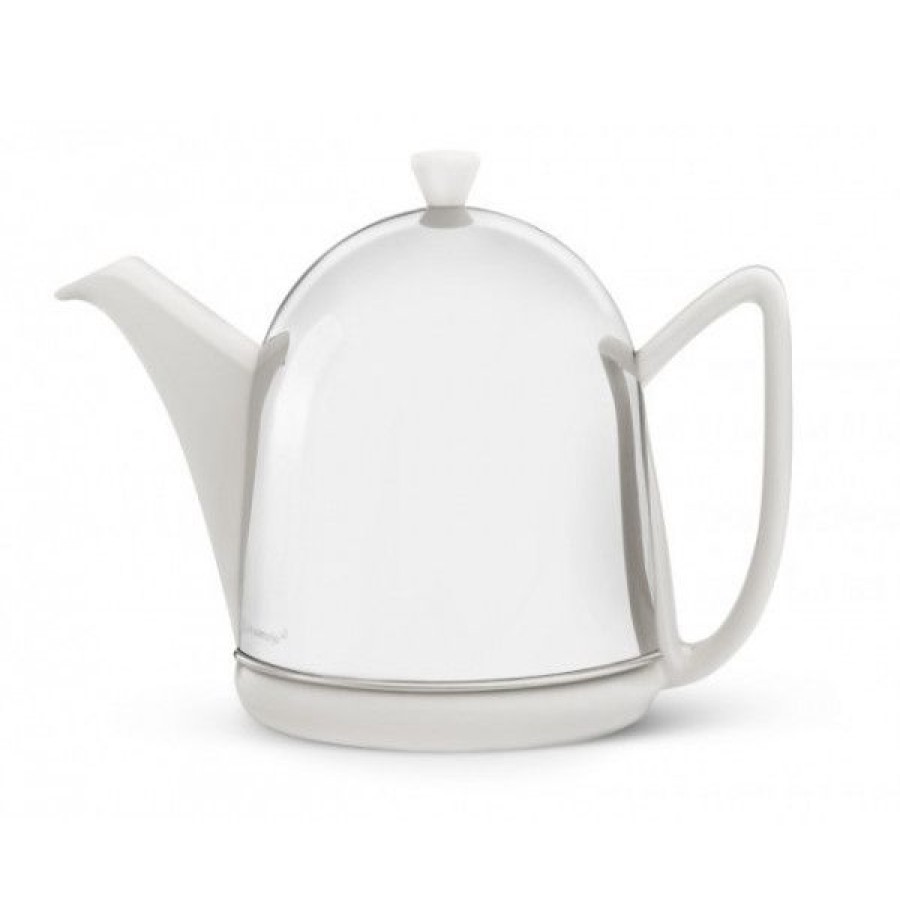 Objets & Cadeaux Compagnie Anglaise des Th茅s | Th I Re Blanche Cocon M Tal 1L - En Fa Ence Et Inox - Contenance : 1L