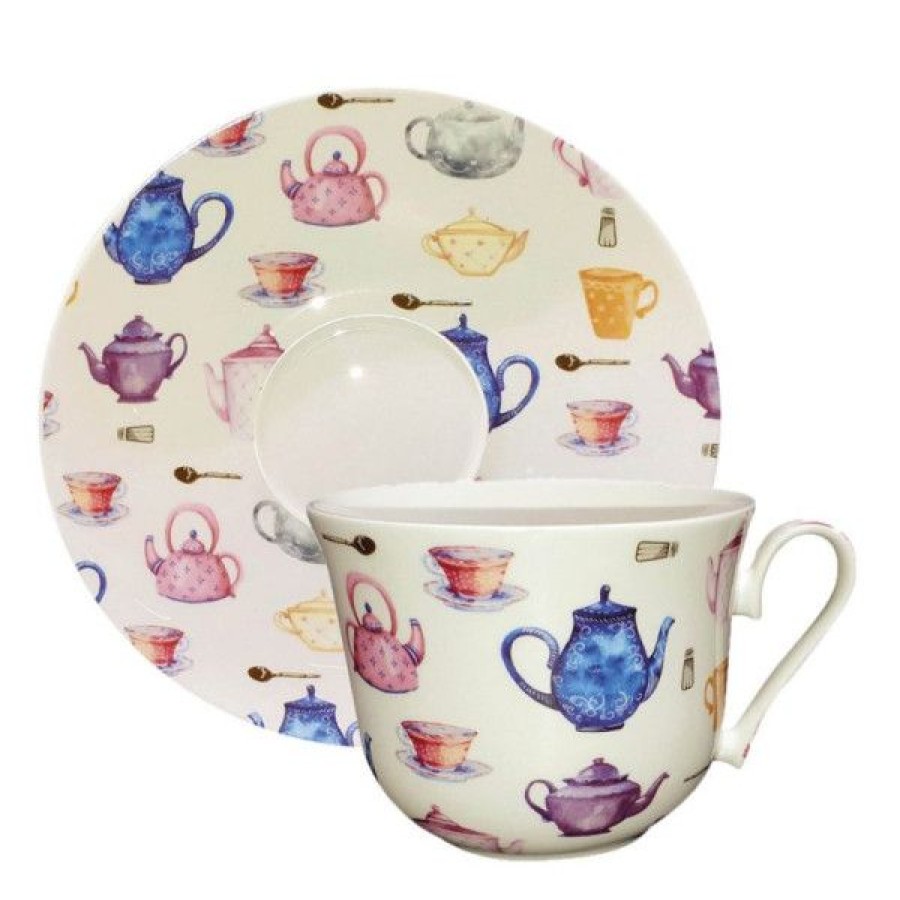 Objets & Cadeaux Compagnie Anglaise des Th茅s | Mug Et Soucoupe Tea-Time Anglais - Tasse Th - 25 Cl