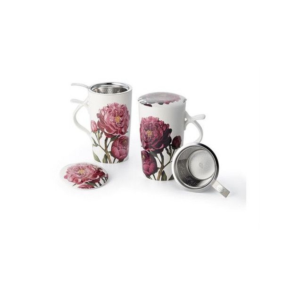 Objets & Cadeaux Compagnie Anglaise des Th茅s | Tisani Re Fleurs Roses Fonc Es - Tasse, Filtre Et Couvercle - 40 Cl