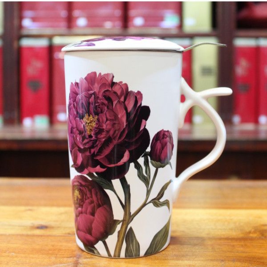 Objets & Cadeaux Compagnie Anglaise des Th茅s | Tisani Re Fleurs Roses Fonc Es - Tasse, Filtre Et Couvercle - 40 Cl