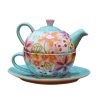 Objets & Cadeaux Compagnie Anglaise des Th茅s | Th I Re Solitaire Fleurs Turquoises - Solitaire En C Ramique - Contenance : 0,40L