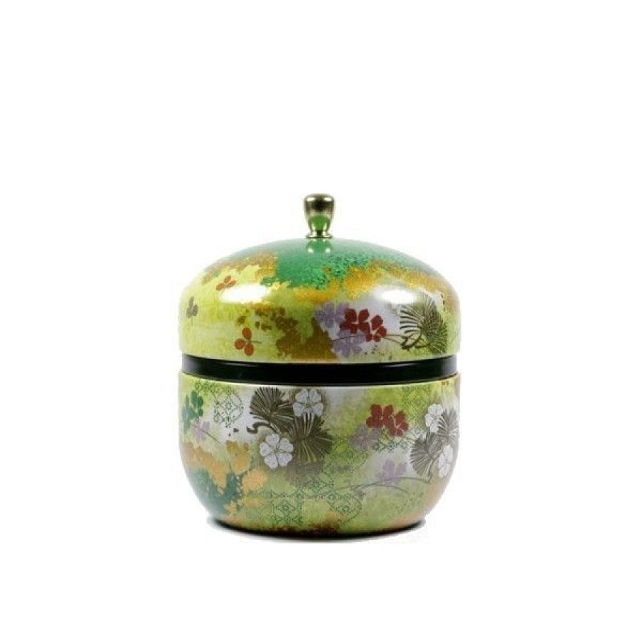 Objets & Cadeaux Compagnie Anglaise des Th茅s | Bo Te Japonaise Ronde Fleurie Verte - Contenance : 70 Grs De Th