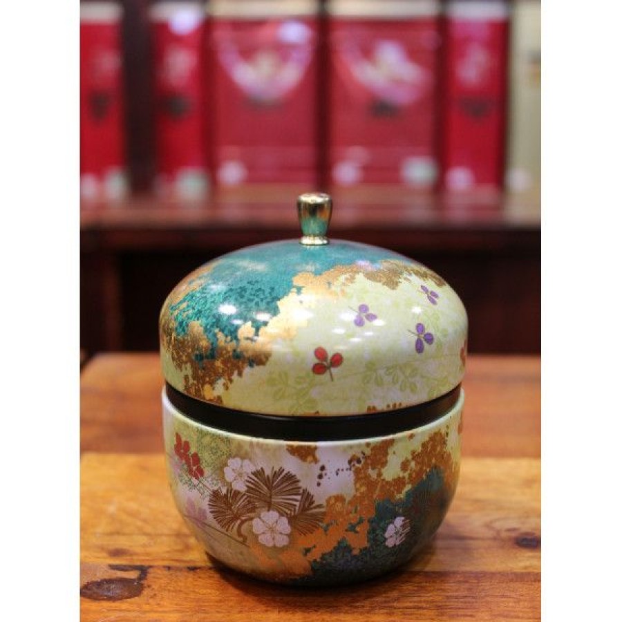 Objets & Cadeaux Compagnie Anglaise des Th茅s | Bo Te Japonaise Ronde Fleurie Verte - Contenance : 70 Grs De Th