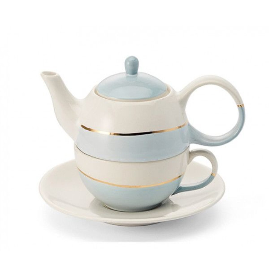 Objets & Cadeaux Compagnie Anglaise des Th茅s | Th I Re Solitaire Bleu Pastel Et Or - Solitaire Fa Ence - Contenance : 0,40L