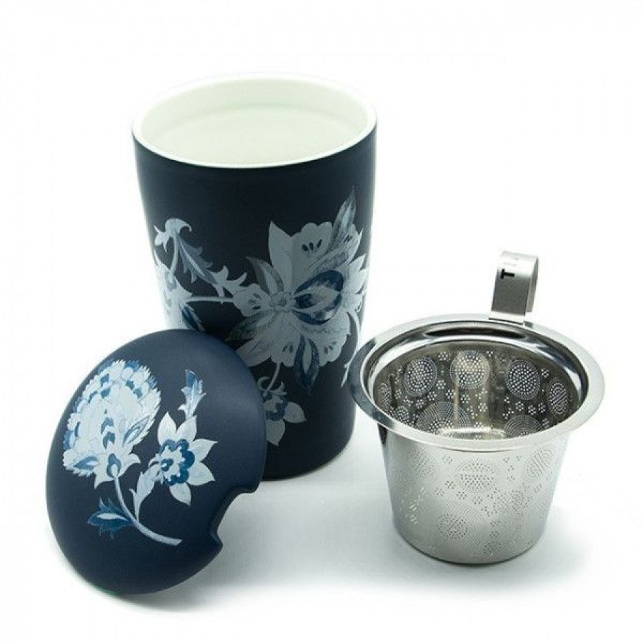 Objets & Cadeaux Compagnie Anglaise des Th茅s | Tisani Re Fleurs Bleues - Tasse, Filtre Et Couvercle - 35 Cl