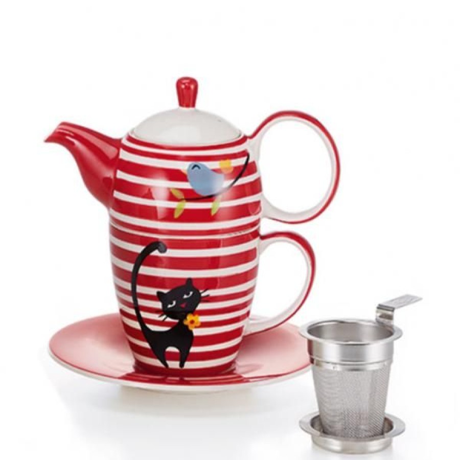 Objets & Cadeaux Compagnie Anglaise des Th茅s | Th I Re Solitaire Rayures Rouges - Solitaire Porcelaine - Contenance : 0,35L