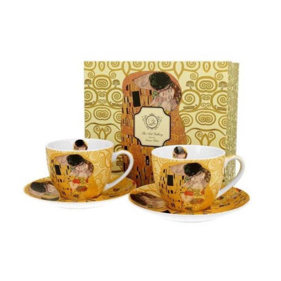 Objets & Cadeaux Compagnie Anglaise des Th茅s | Coffret Duo Mugs Et Soucoupes Klimt Ecru - Tasses Th - 28 Cl